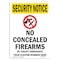 Signmission OSHA Security Sign, 10" Height, Rigid Plastic, No Concealed Weapons, Portrait OS-SN-P-710-V-11727 - alternate 1
